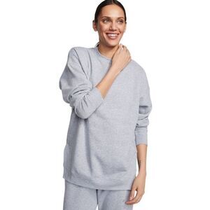 Victoria’s Secret Cotton Fleece Mock Crew Neck Pullover VS Grey Gray NWOT Long